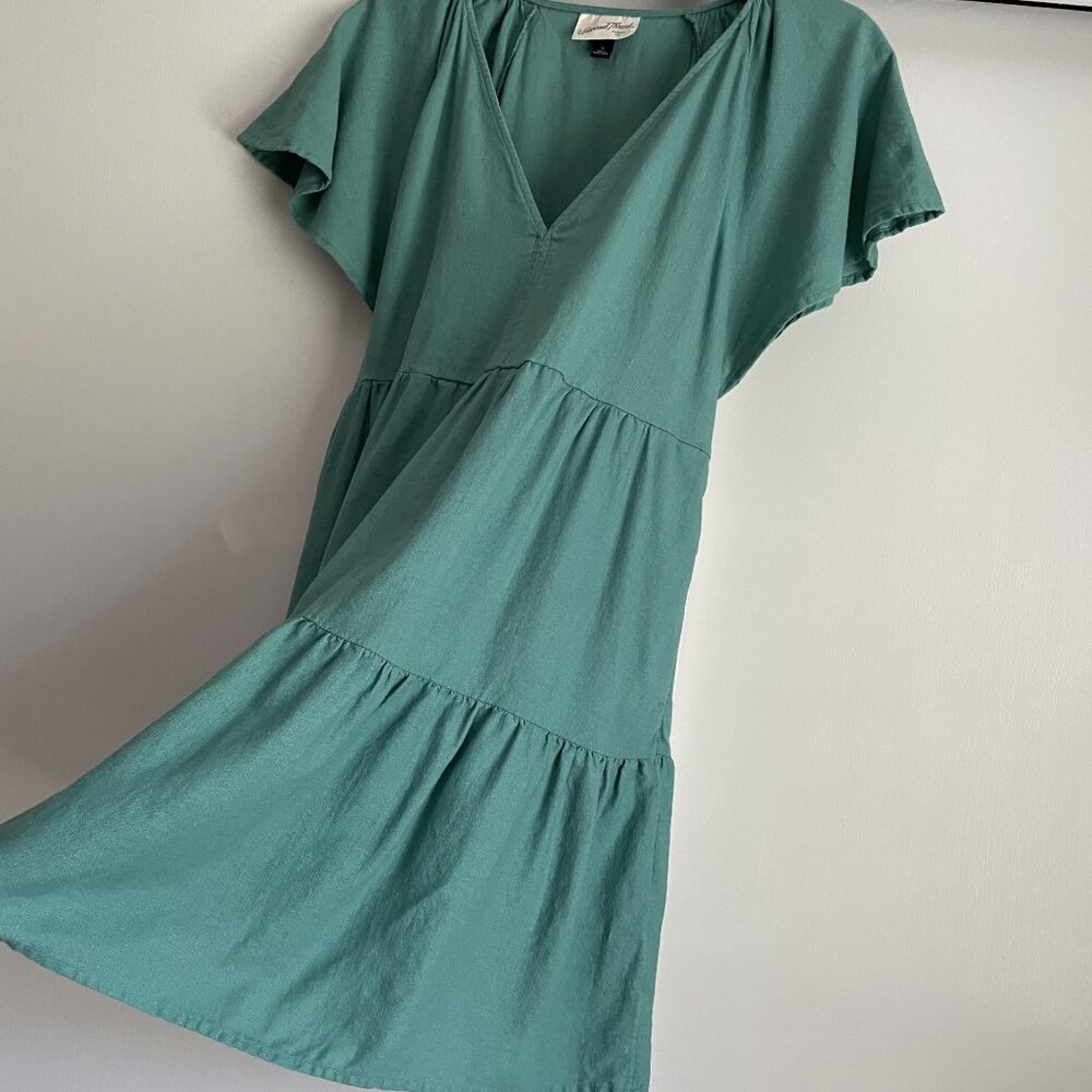 Women's Flutter Short Sleeve Mini Skater Dress S Green Linen Universal Thread - Picture 7 of 12